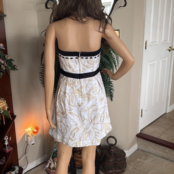 Lilly Pulitzer Christine Strapless Dress Gold Metallic Floral Black Beaded - Picture 10 of 15